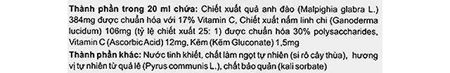 Thành  phần - Siro Neo Kids Protect tăng sức đề kháng 150 ml (từ 6 tháng)