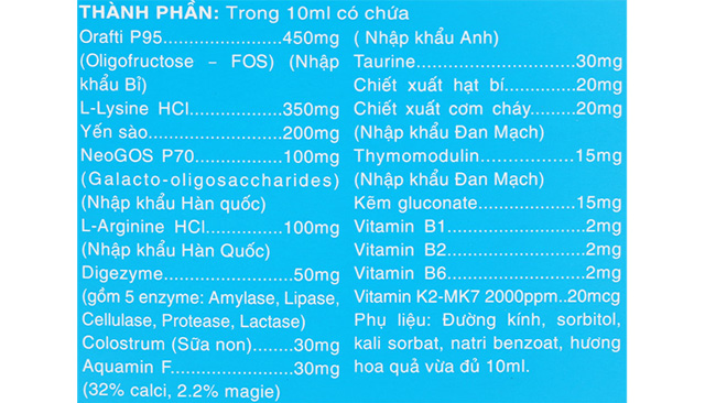 Thành phần siro Hapi VietNam Baby Plus giúp ăn ngon, bồi bổ sức khỏe 30 gói (từ 6 tháng)